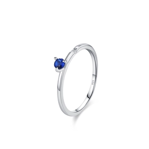 Minimalist S925 sterling silver ring with blue sapphire zircon and slender band
