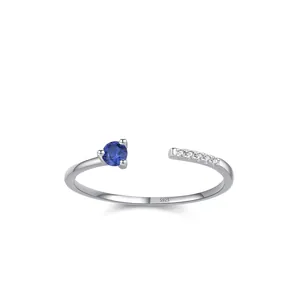 925 Sterling Silver Adjustable Open Ring Minimalist Blue Round Zirconia Inlaid White Rhinestone Finger Ring For Women Jewelry