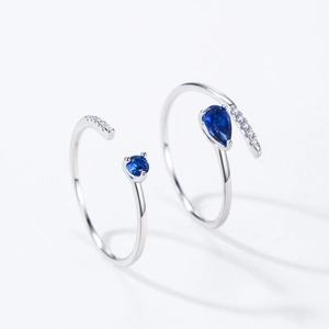 Elegant S925 sterling silver rings with blue teardrop zircon and snake crossover design