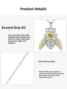 Détails d'un pendentif abeille en argent 925 avec émail jaune et pierres de zircone