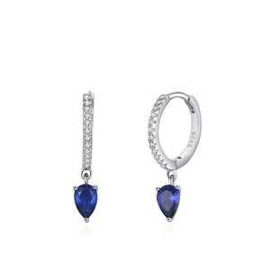 Orecchini a cerchio in argento 925 con gocce blu navy e accenti in pavé
