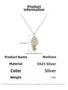 Detailed size chart and specs for S925 sterling silver clownfish enamel necklace
