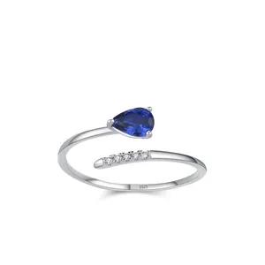Anello in Argento Sterling S925 con Zirconia Blu a Goccia Elegante Design a Serpente Intrecciato Anello Aperto Regolabile Donna