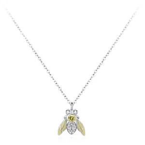 Collier Pendentif Abeille en Argent Sterling 925 Zirconia Jaune Incrusté Émail Abeille Mignonne Chaîne de Clavicule Bijoux Femme