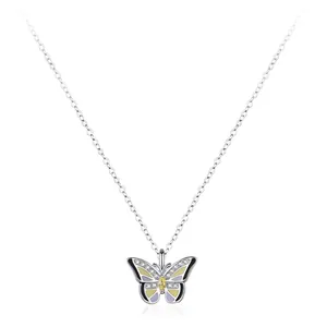 925 Sterling Silver Butterfly Pendant Necklace For Women Colorful Enamel Zirconia Inlaid Elegant Clavicle Chain Jewelry Gift