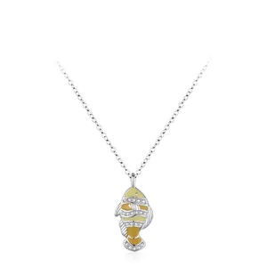 925 Sterling Silver Cute Clownfish Pendant Necklace Enamel Drip Tropical Fish Animal Chain Necklace Rhinestone Inlaid Jewelry For Women Summer Gift