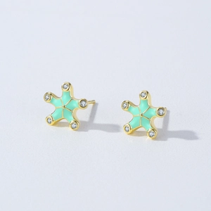 925 silver mint green enamel starfish stud earrings with gold plating and zircons