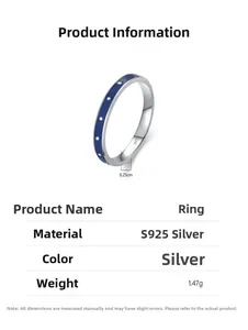 Detail view of 2.5mm Klein blue enamel ring showing S925 silver core and dimensions