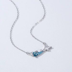 925 silver koi fish necklace with blue enamel and sparkling zircon on a silver chain