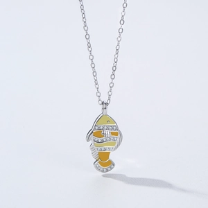 925 sterling silver clownfish necklace with colorful enamel stripes and sparkling crystals