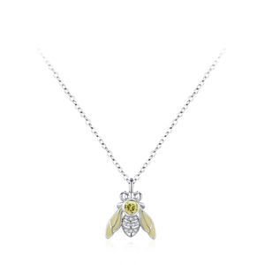Collier en argent 925 avec pendentif abeille, cristal jaune et zircons scintillants