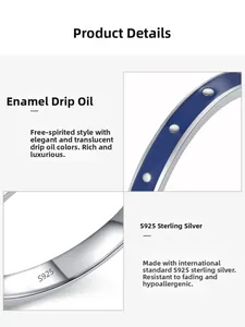Detailed macro of S925 sterling silver band with blue enamel and hallmark stamp