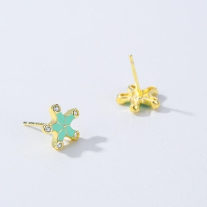 925 silver starfish stud earrings with mint green enamel and sparkling zircons