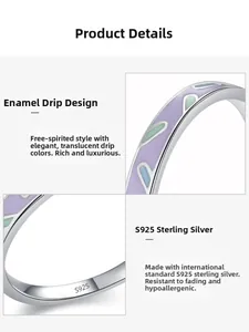 Macro detail showing S925 hallmark on purple and green enamel sterling silver ring