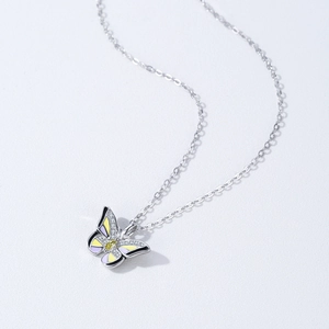 925 Sterling silver butterfly necklace with colorful enamel and sparkling crystals