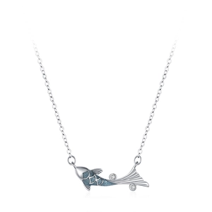 925 sterling silver koi fish necklace with blue texture and sparkling zircon stones