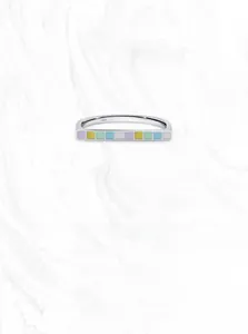 Detailed shot of S925 sterling silver ring featuring colorful enamel inlay design
