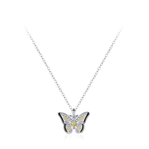 Elegant 925 sterling silver butterfly necklace with colorful enamel and sparkling crystals