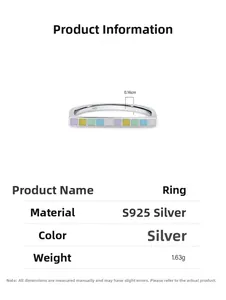 Detail view of rainbow enamel S925 sterling silver U-shaped ring with 0.16cm width