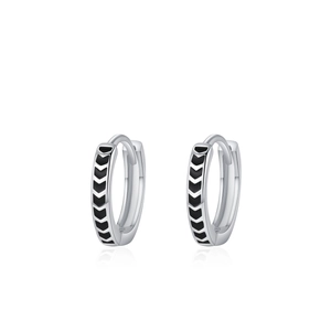 Minimalist 925 sterling silver hoop earrings with black arrow enamel patterns