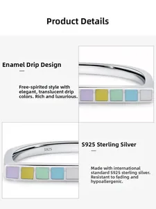 Detail of colorful enamel squares and S925 sterling silver hallmark on the ring band