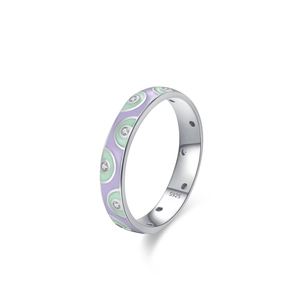 925 silver ring featuring purple and mint green enamel with sparkling cubic zirconia