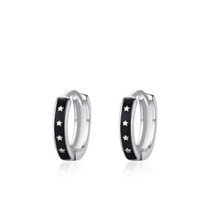 925 Sterlingsilber Schwarz Emaille Stern Ohrringe Punk Sternenhimmel Huggie Ohrringe Für Damen Mode Schmuck Geschenk