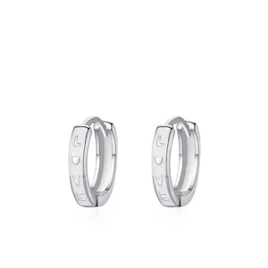925 Sterling Silver Hoop Earrings For Women Minimalist LOVE Engraved Heart Pattern Enamel Silver Earring Jewelry Gift