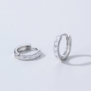 S925 sterling silver hoop earrings with LOVE engraving and heart pattern on polished metal