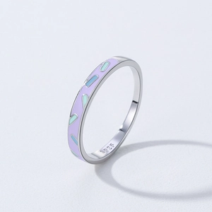 Minimalist S925 sterling silver ring with purple enamel and colorful stripe accents