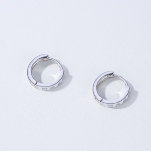 S925 sterling silver hoop earrings with white enamel finish and LOVE engraving for women