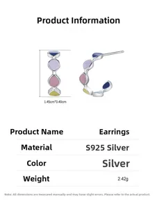 Detailed product parameters of S925 silver enamel earrings with weight and size data