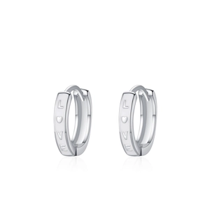 Minimalist S925 sterling silver LOVE heart hoop earrings with white enamel design