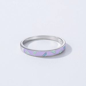 S925 sterling silver ring with purple enamel and colorful diagonal stripe patterns