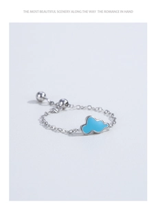Detail of S925 sterling silver chain ring with blue cloud pendant and adjustable slider