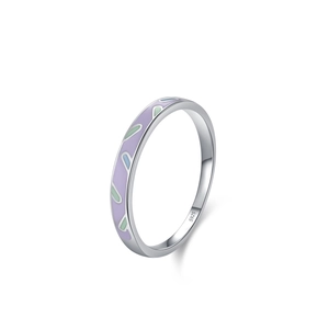 Minimalist S925 sterling silver ring with lavender purple enamel and colorful drops