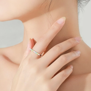 Minimalist S925 sterling silver U-shaped ring with rainbow gradient enamel inlay on a hand