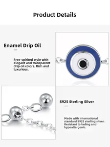 Macro shot of 925 sterling silver evil eye ring with blue enamel drip oil finish