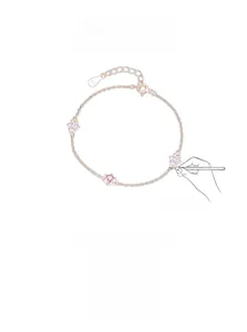 Detail of rose gold S925 sterling silver chain with pink zircon and S925 hallmark tag