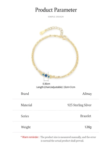Detail of 925 sterling silver gold bracelet showing 0.30cm blue round gemstones