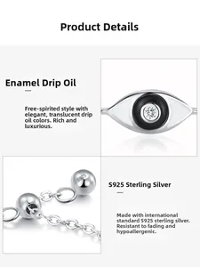 Detailed macro view of S925 sterling silver evil eye ring with enamel and zircon