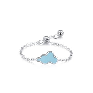 Adjustable S925 sterling silver chain ring with a cute light blue enamel cloud design