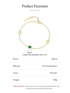 Detailed size specifications for 925 sterling silver bracelet with green round zirconia