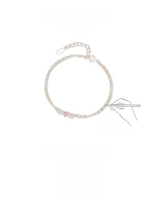 Detail of S925 sterling silver double-layer bracelet with pink round stones design sketch