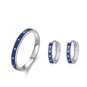 Elegant S925 sterling silver jewelry set with blue enamel ring and matching earrings