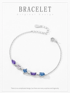 Detailed view of S925 silver bracelet with geometric colorful zircon stones and clasp