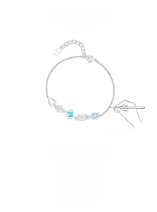 Macro view of S925 sterling silver bracelet featuring blue and white geometric gems