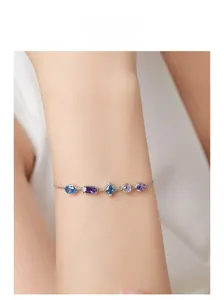Detailed model display of S925 silver bracelet featuring multicolor geometric zircons