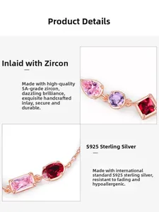 Macro detail of S925 sterling silver rose gold jewelry with multi-shape 5A zircons