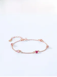 Details des 925er Silberarmbands in Roségold mit fünf rosa Steinen und S925-Stempel